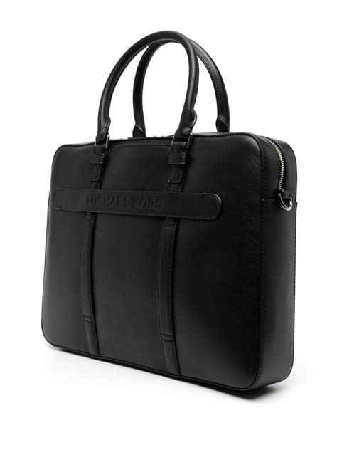 michael kors lg briefcase leather black 33s7sosa3l|Hudson Logo and Leather Briefcase .